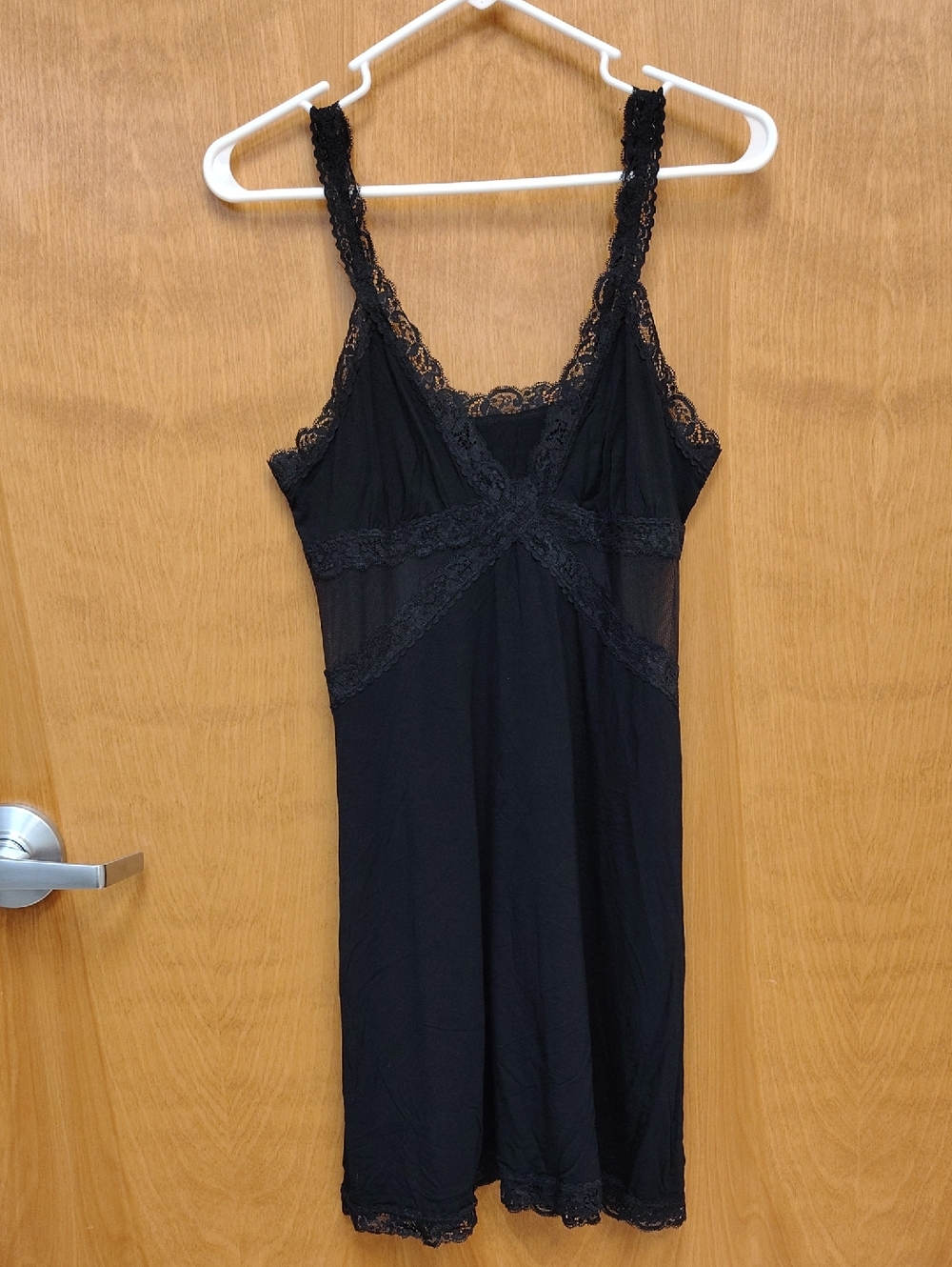 Adore Me Primrose Slip Black Lace Trim And Mesh Panels